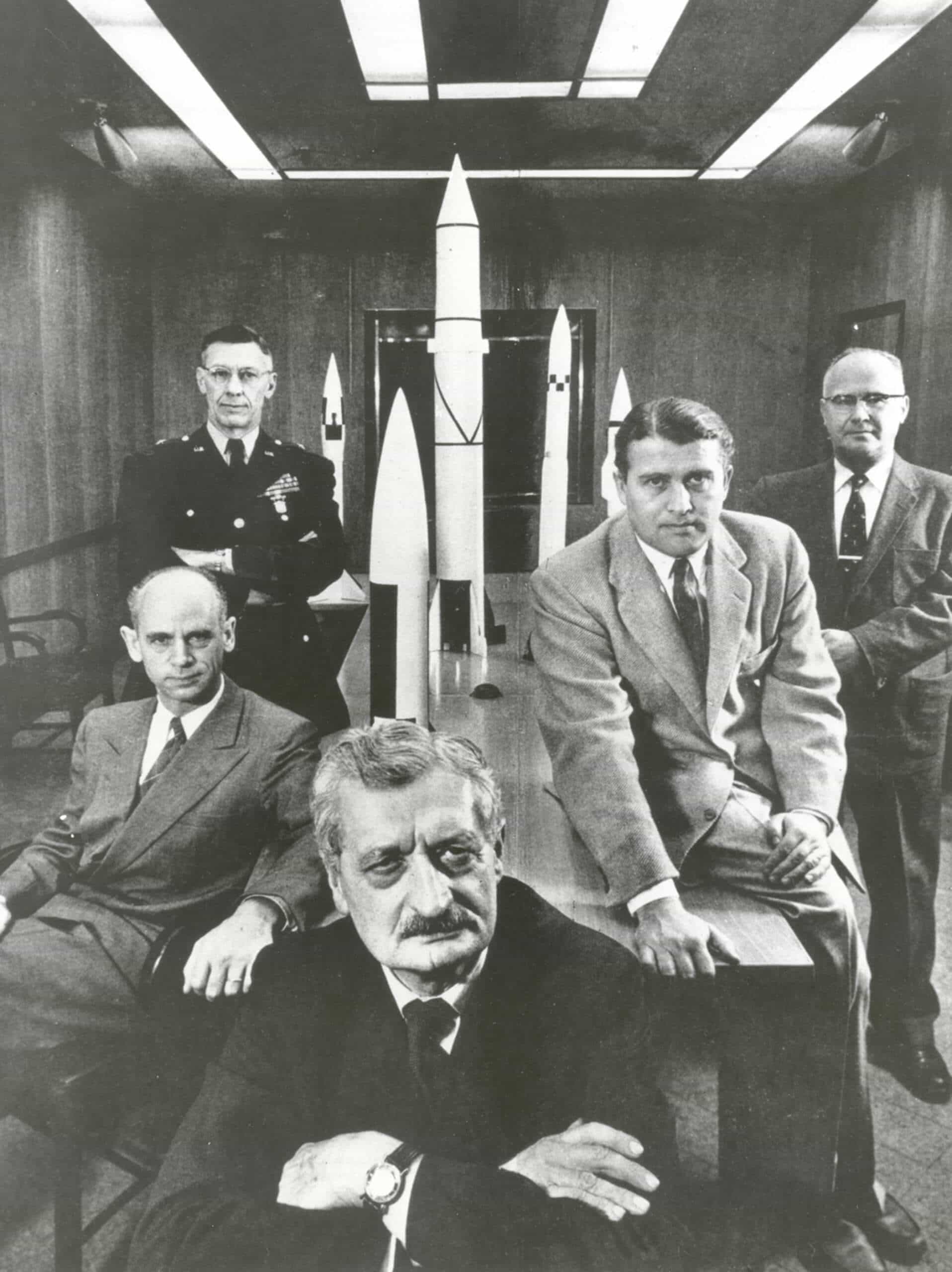 Hermann Oberth with officials of the Army Ballistic Missile Agency at Huntsville, Alabama in 1956