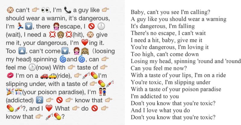 Translation of Britney Spears' song "Toxic" into Emojis