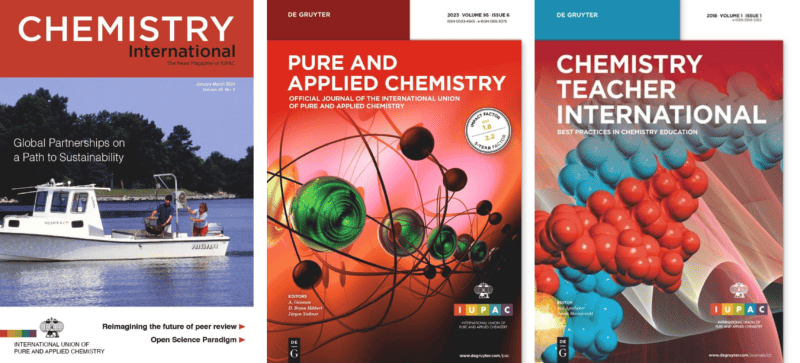 Covers of the journals Chemistry International, Pure and Applied Chemistry, Chemistry Teacher International