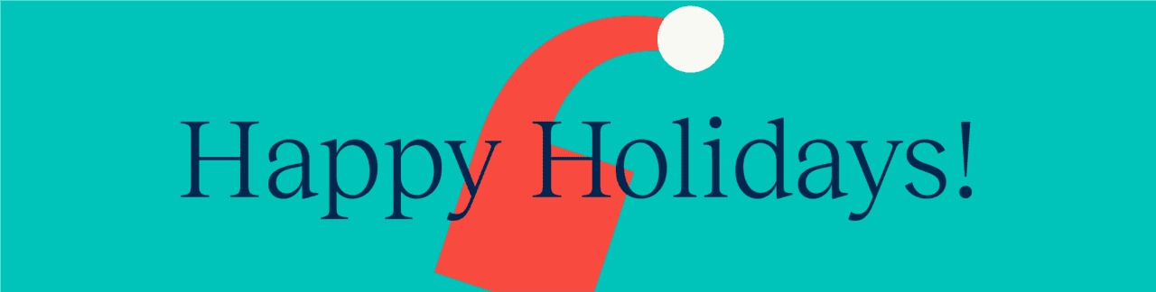 DGB Holiday Sale graphic, reading "Happy Holidays" and featuring the De Gruyter Brill logo turned into a santa hat.