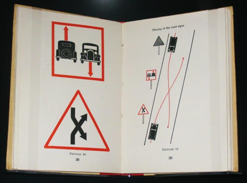 Two pages of the book "Basic by Isotype", showing road signs